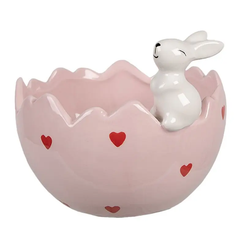 Fabrieksprijs Clayre & Eef Decoratie schaal Ei 13x12x10 cm Roze Keramiek