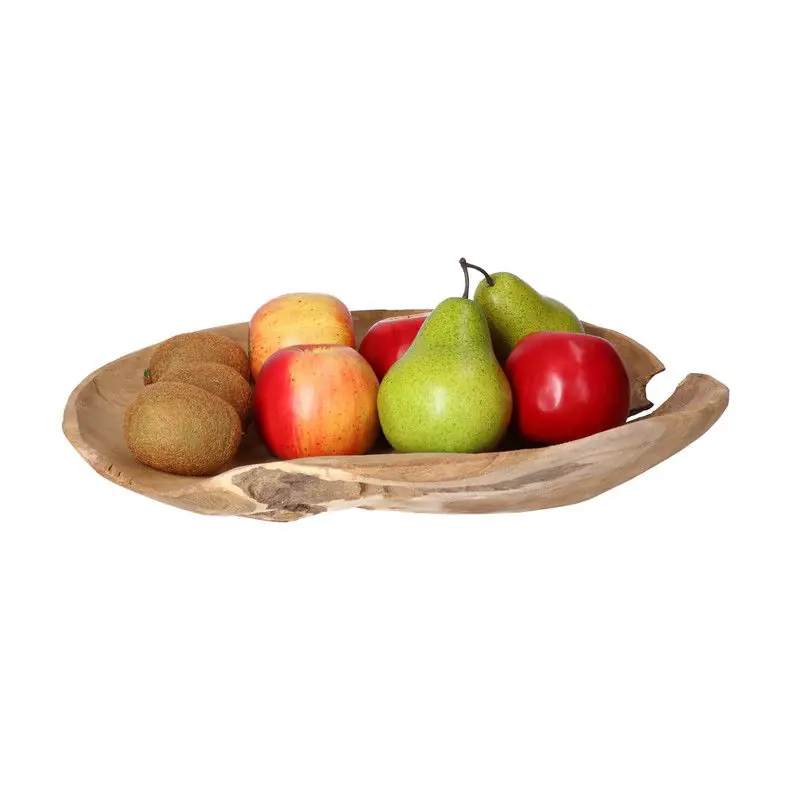 Modern Tafel decoratie schaal teak hout rond 37 cm - Decoratieve Schaal (binnen)