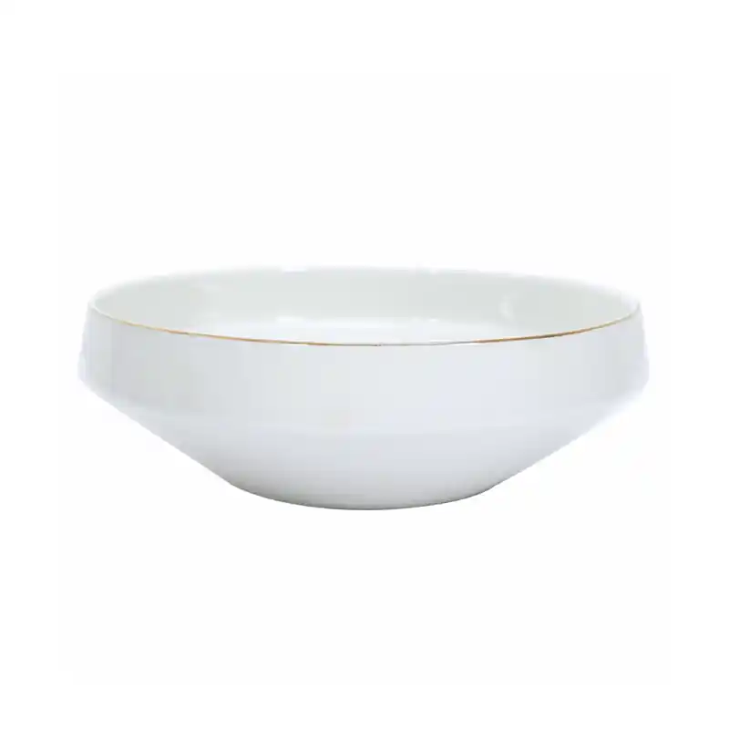 Hoge Kwaliteit OTIX Saladeschaal - Slakom - Serveerschaal - 25cm - Wit met gouden rand - Porselein - Crocus