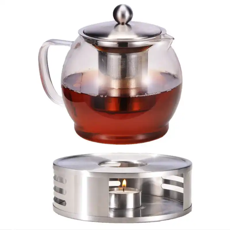 HI Theepot - glas - met filter en warmhoudplaat - 1,2L - Theepotten Exclusief