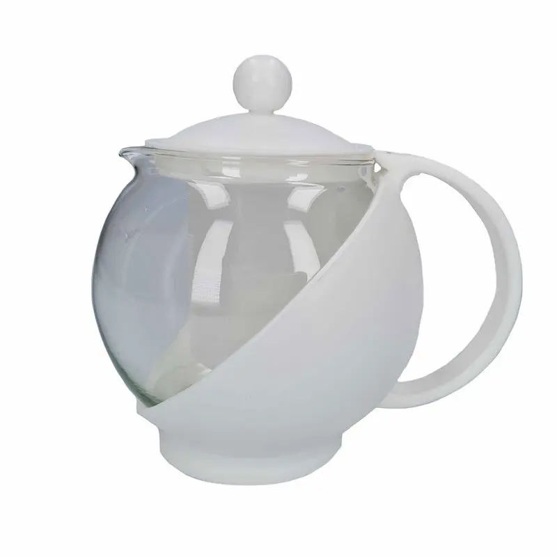 In De Mode Glazen theepot met thee filter/infuser 1,25 liter zwart - Theepotten