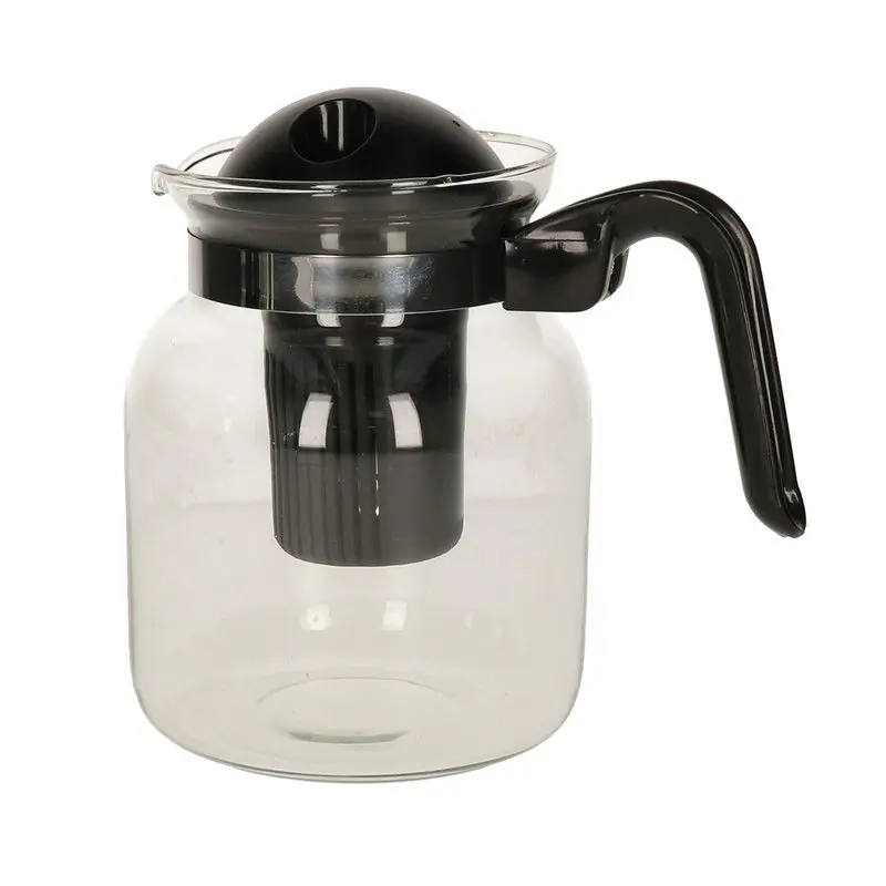 Theepot met filter - 1,5 liter - zwart - filter - glas - D16 x H17 cm - Theepotten Direct Verzonden