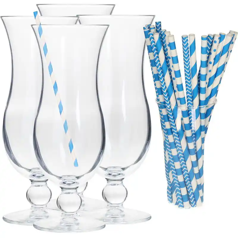Aanbieding Cocktail set van 4x cocktail glazen en 100x rietjes - 440 ml - blauw - Drinkglazen