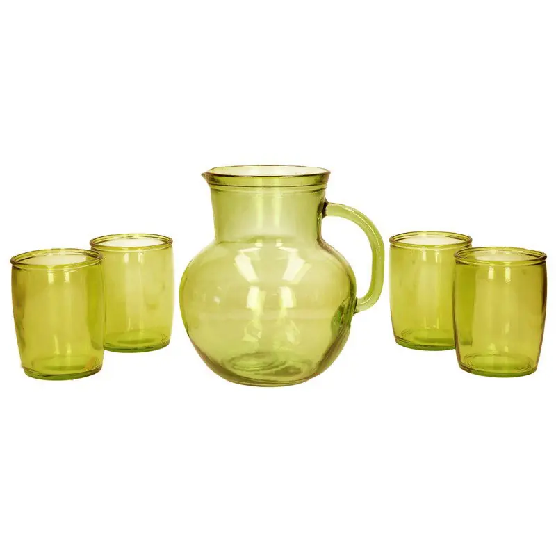 Glazen drink set geel met schenkkan en 4 glazen - Drinkglazen Gratis Verzending