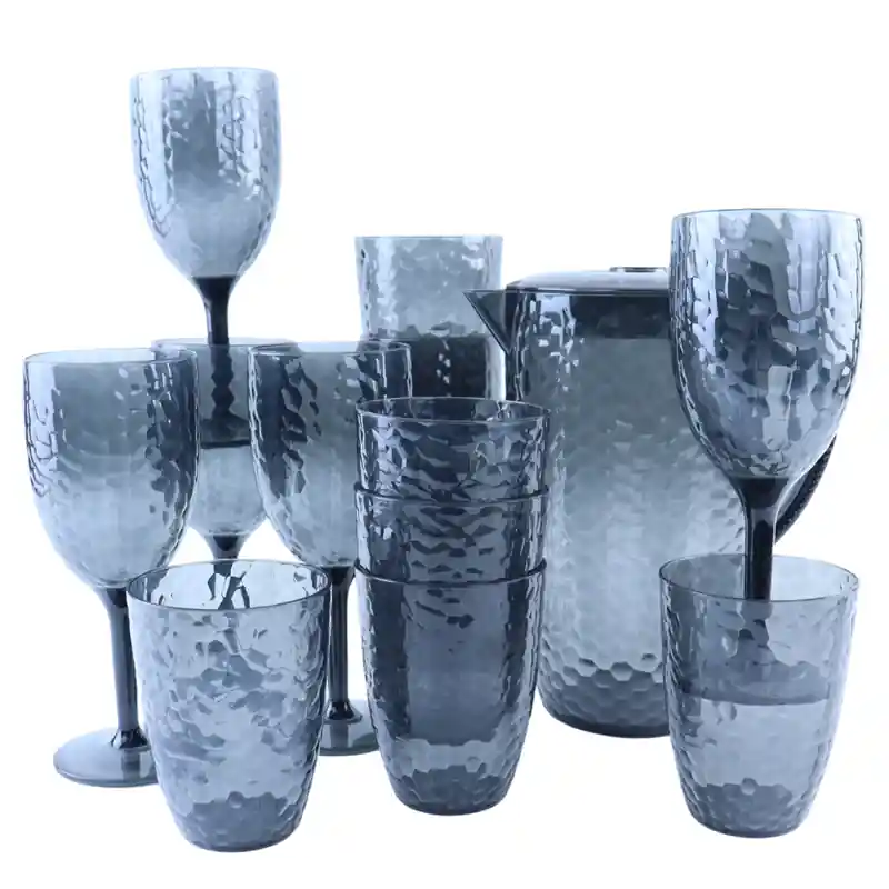 Weekendaanbieding OTIX Kunststof Drinkglazen - Wijnglazen - Limonadekan - 13-delig - Herbruikbaar - Waterkan - Waterglas - Limonadeglazen - Grijs - ZEPHYR