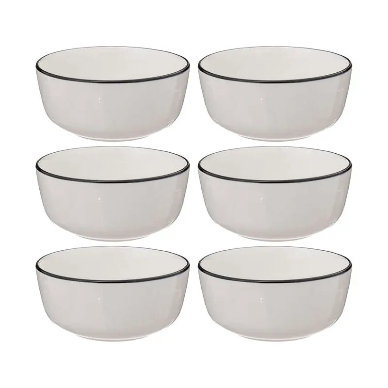 Aanbieding Secret de Gourmet Soepkommen/schaaltjes - 6x - Corona - porselein - D15 x H6.5 cm - wit/zwart - Kommetjes