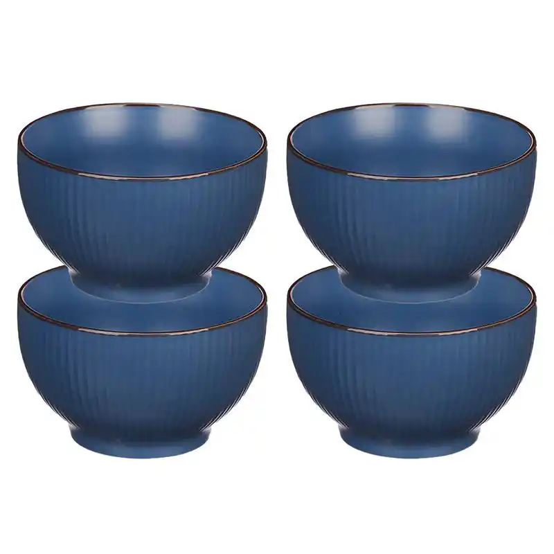 Gereduceerde Prijs Vivalto Kommetjes/schaaltjes - 4x - Mistique - porselein - D14 x H8 cm - blauw - Stapelbaar - Kommetjes