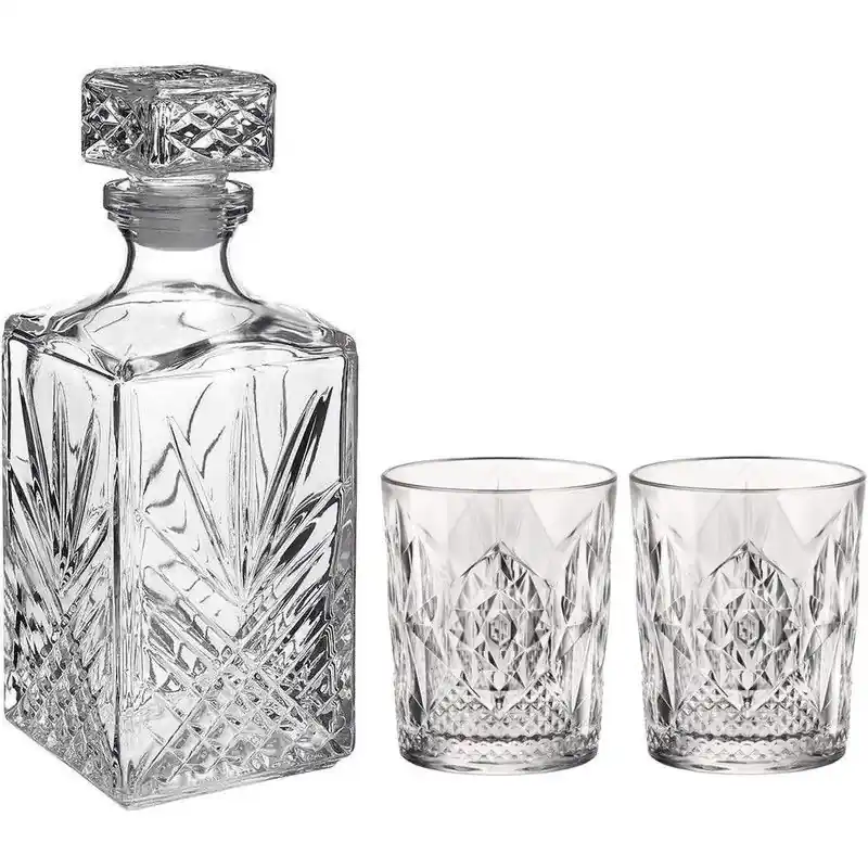 Whisky drank set karaf met 6x tumbler whiskyglazen 390 ml - Whiskeyglazen Hoge Kwaliteit