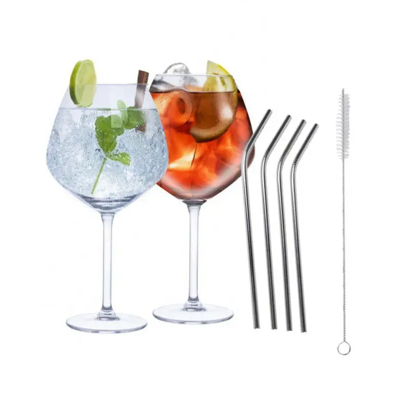 Tijdelijk Beschikbaar Set van 4x Gin Tonic cocktailglazen met 4x rietjes RVS - Cocktailglazen