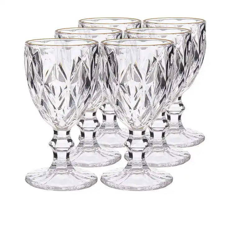 Direct Beschikbaar Wijnglazen - 12x - kristal look - gouden rand - 254 ml - Wijnglazen