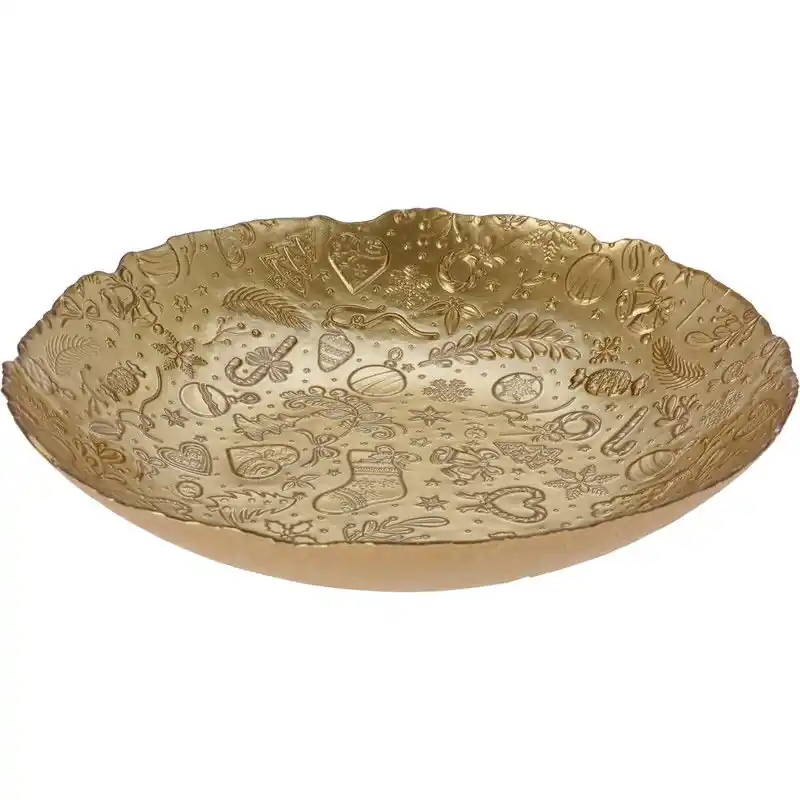 Direct Verzonden Decoratie schaal/fruitschaal - goud - glas - D40 x H7 cm - rond - Fruitschalen