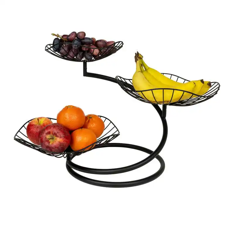 QUVIO Fruitmand 3 laags metaal - Zwart Premium