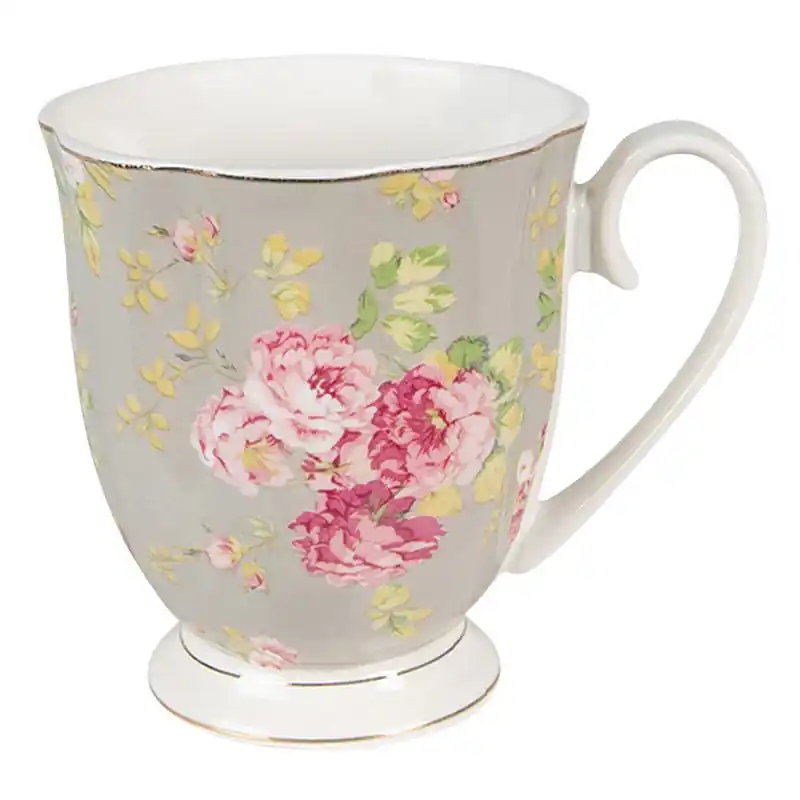 Wereldwijde Verzending Clayre & Eef Mok 290 ml Groen Wit Porselein Bloemen