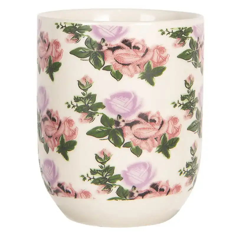 Uitverkoop Clayre & Eef Mok 100 ml Beige Roze Porselein Bloemen