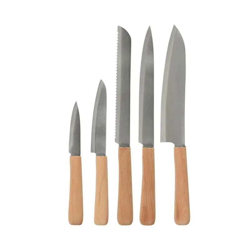 Excellent Houseware chef keuken messen set 5 delig - Staal/Hout - Messenset Groothandel