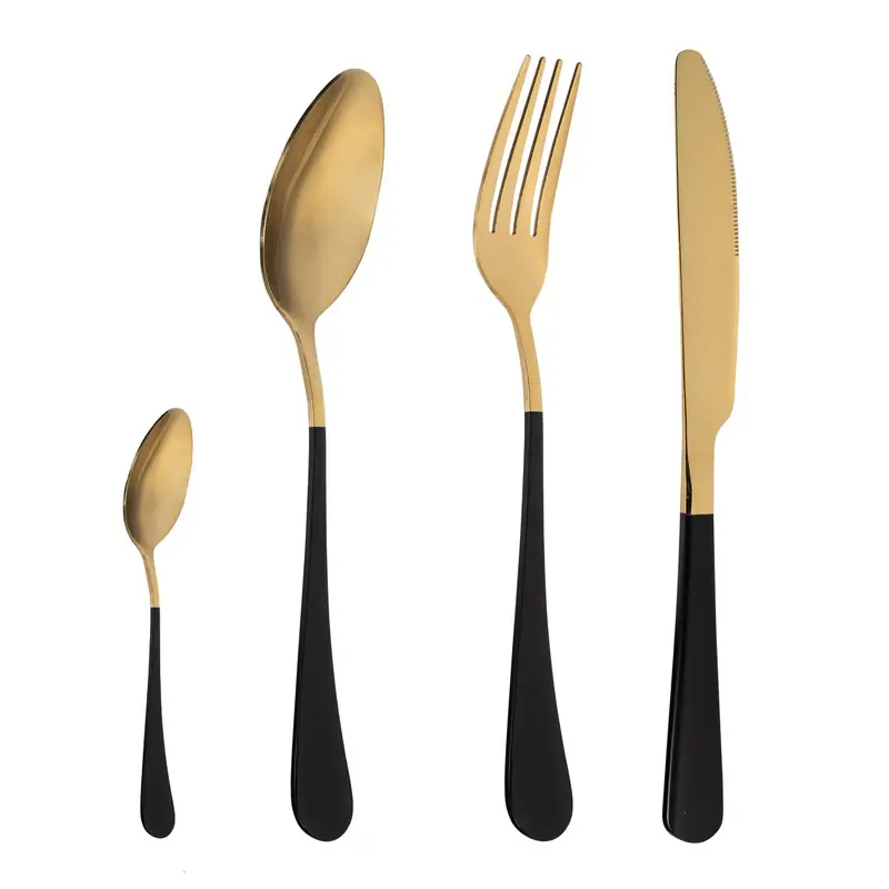 Krumble bestek set van 4 (plat) - Goud en zwart Trendy