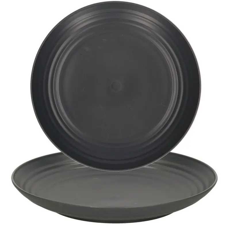 Op = Op PlasticForte Rond bord/camping bord - 4x - D22 cm - zwart - kunststof - Dinerborden