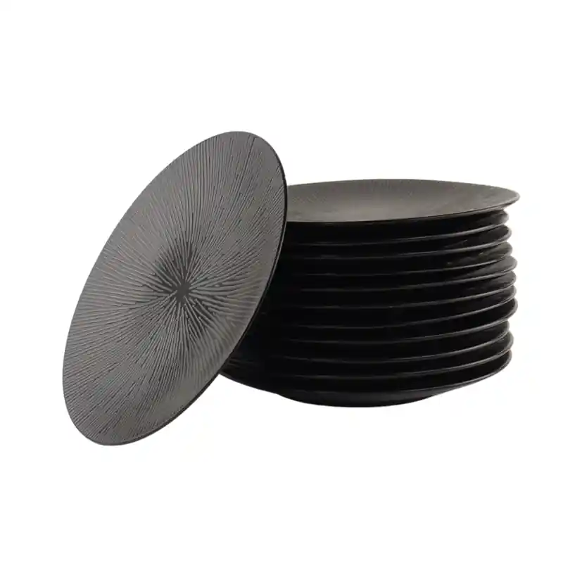 Direct Beschikbaar OTIX Dessert Ontbijt Bordenset - 12 Persoons - Zwart - 21cm - Keramiek - POPPY