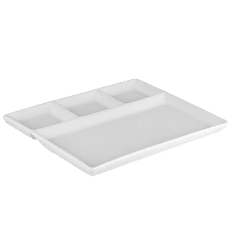 Dagaanbieding Fonduebord/gourmetbord - porselein - wit - 23 x 18 cm - 4 vakken - Gourmetborden