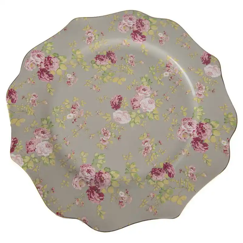 Actieprijs Clayre & Eef Dinerbord Ø 28 cm Groen Keramiek Bloemen