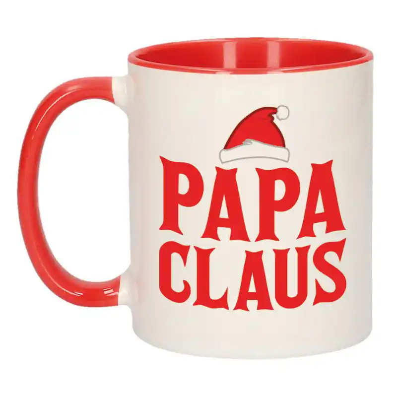 Papa Claus mok/beker kerstcadeau vader rood Kerstmis 300 ml - Bekers Koopje
