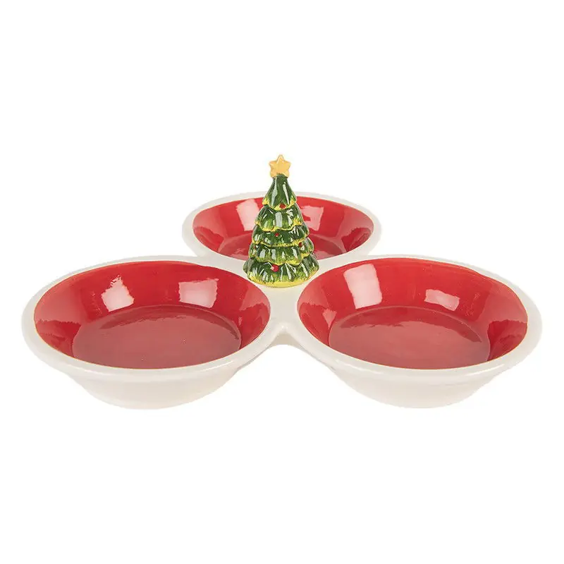 Alleen Vandaag Clayre & Eef Decoratie schaal 26x26x10 cm Rood Wit Keramiek