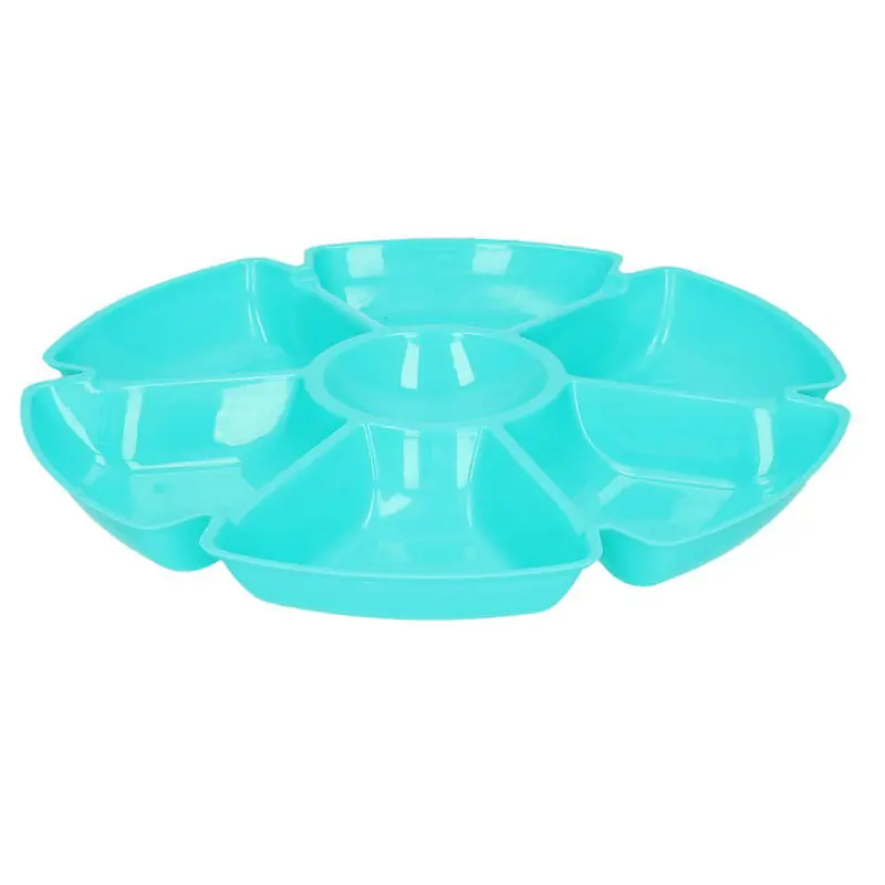 Authentiek Hapjes/chips serveerschaal - ijsblauw - D29 cm - vakjes dienblad - Serveerschalen