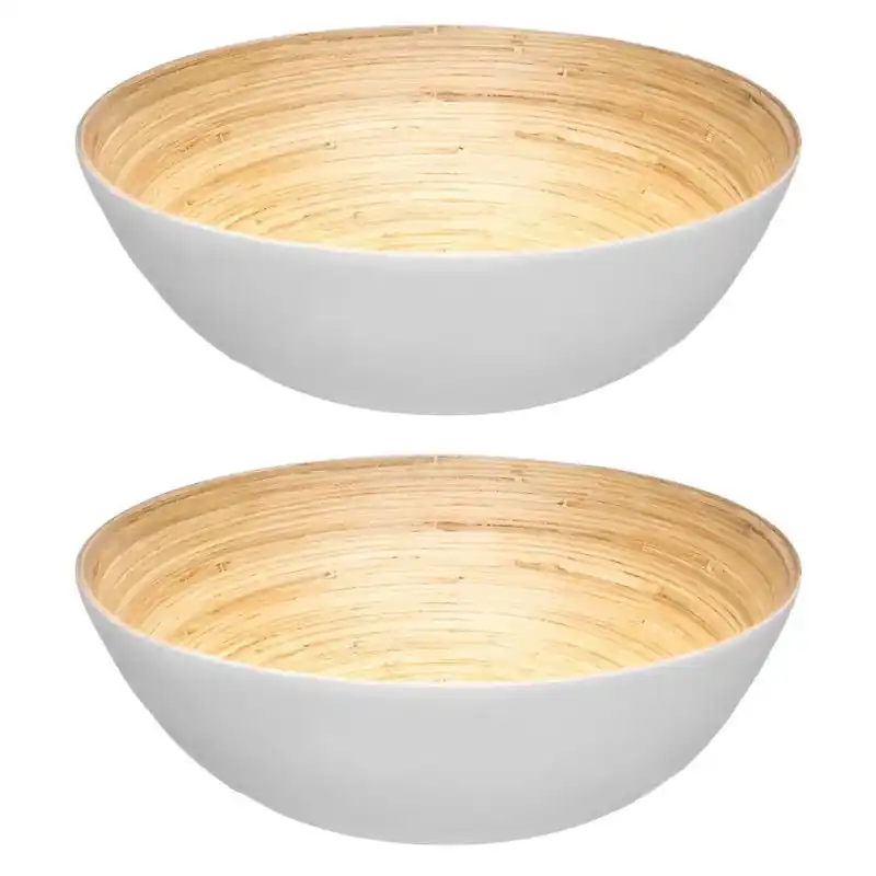 2x secret de gourmet - slakom/serveer schaal- bamboe - wit - d30 cm - Saladeschalen Seizoensaanbieding