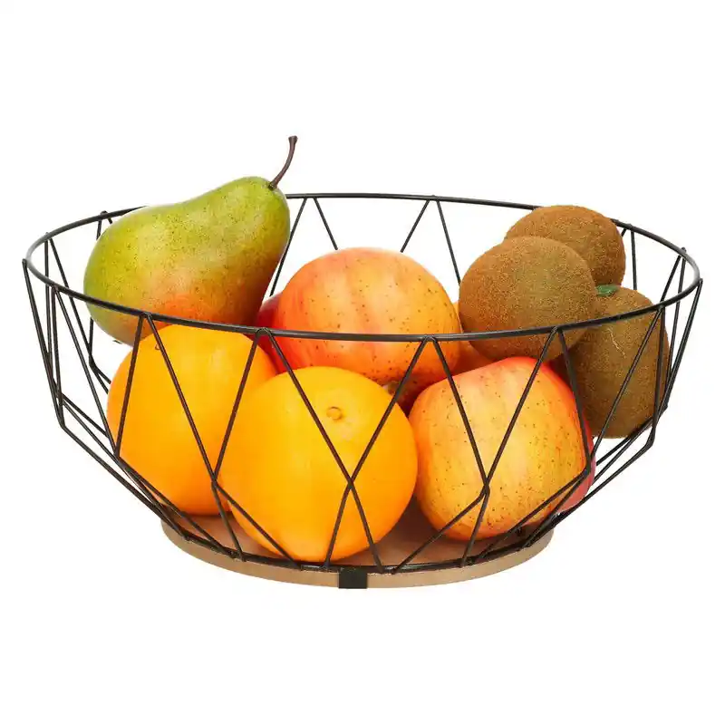 Superprijs Fruitschaal/fruitmand rond zwart metaal/hout 28 cm - Fruitschalen