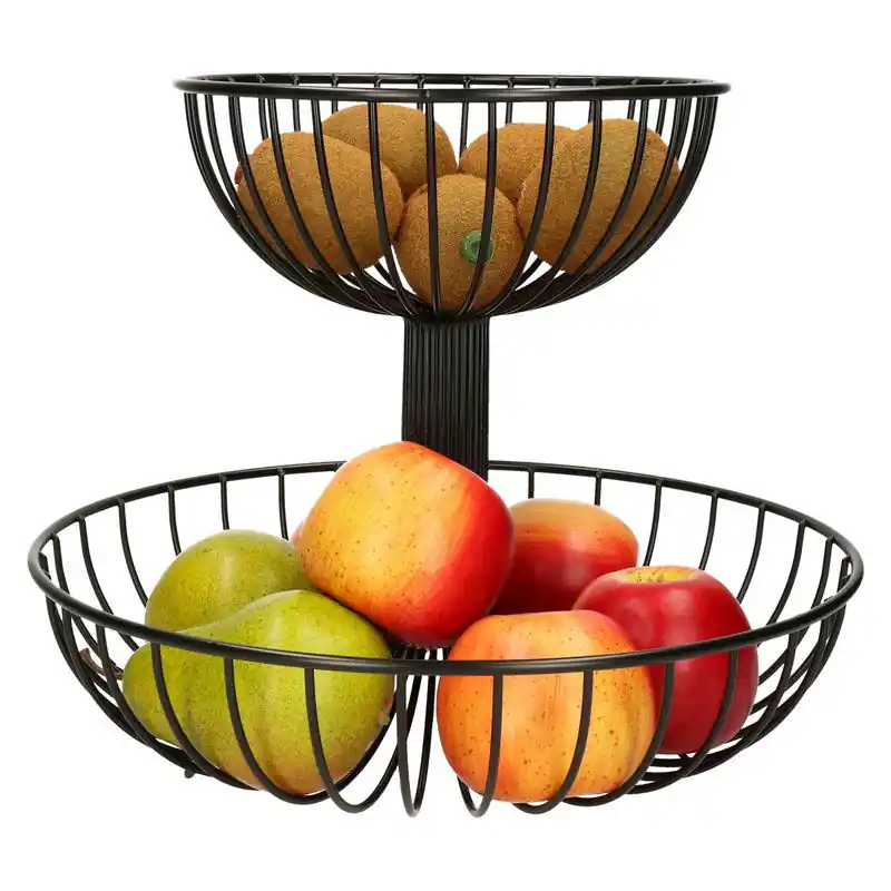 2-laags fruitschaal/fruitmand rond zwart metaal 32 cm - Fruitschalen Koop Vandaag