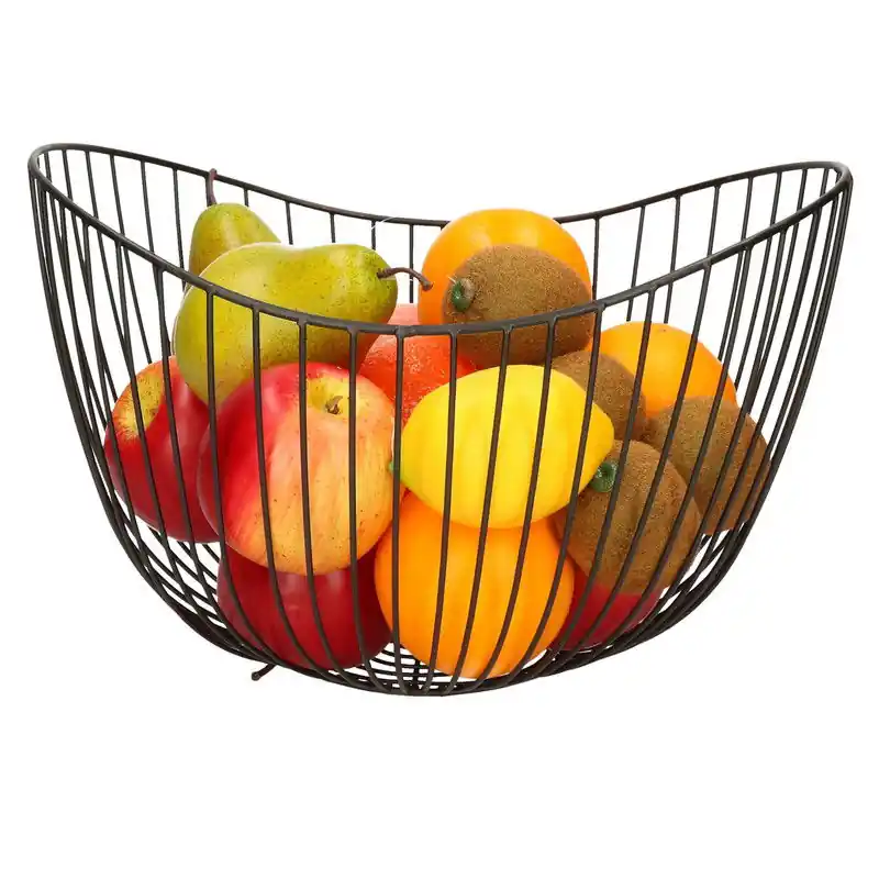 Beperkt Aanbod Metalen fruitmand/fruitschaal zwart rond 26 x 17 x 24 cm - Fruitschalen
