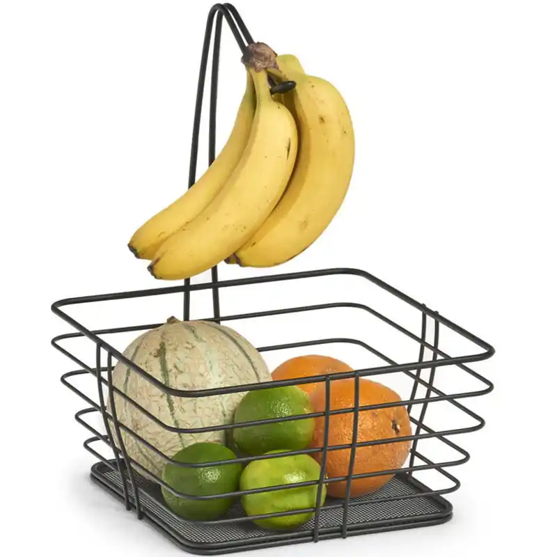 Zeller Fruitmand - vierkant - banaan hanger - zwart - 26 cm -fruitmand - Fruitschalen Beste Prijs