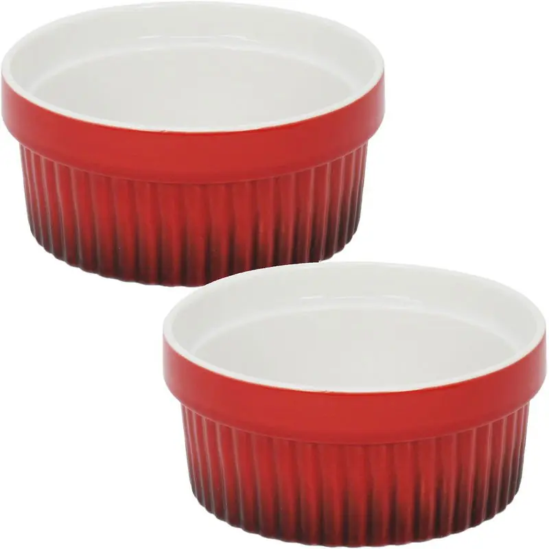 Excellent Houseware Creme brulee schaaltjes - 2x - rood - Dia 9 cm - Serveerschalen Lage Prijs
