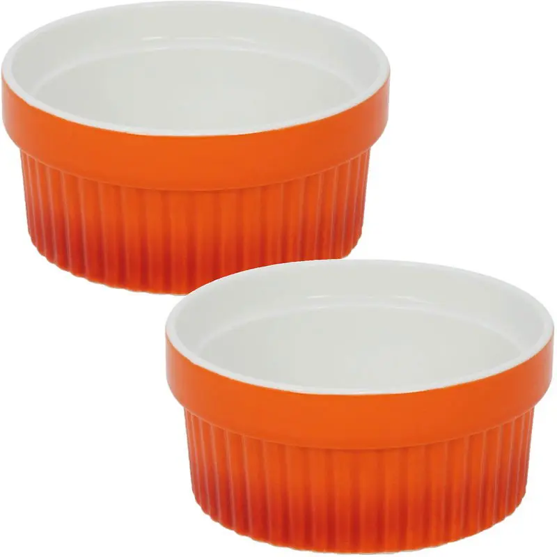 Actieprijs Excellent Houseware Creme brulee schaaltjes - 2x - oranje - Dia 9 cm - Serveerschalen