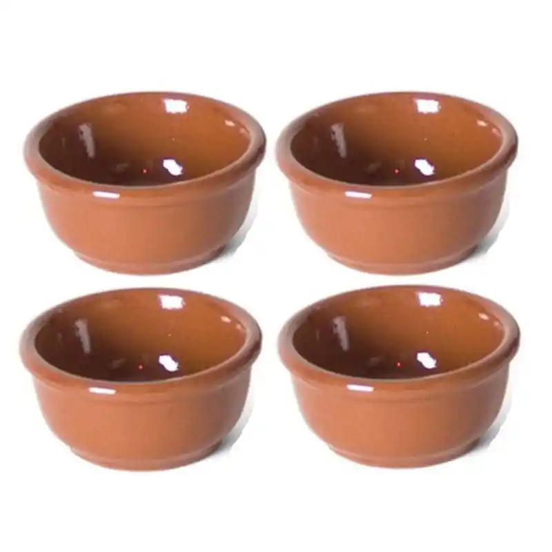 Gerimport tapas bakjes - 4x stuks - mini - aardewerk - bruin - 7 cm - Snack en tapasschalen Geld-Terug-Garantie