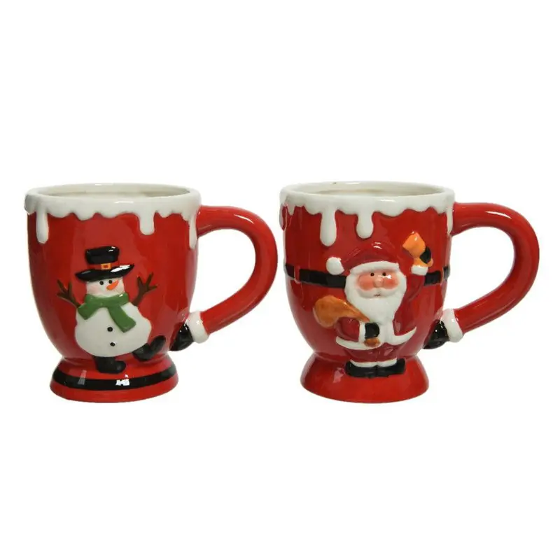 Decoris kerstmokken - 2x st - rood - 300 ml - keramiek - sneeuwpop en - Bekers Limited Edition