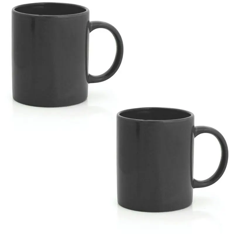 Bellatio Design Koffie mokken/bekers - 2x - keramiek - zwart - 370 ml - Bekers Must-Have