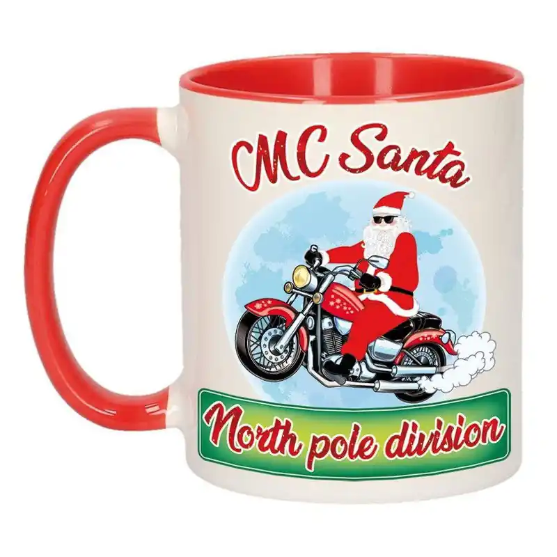 Nu Kopen Kerst cadeau beker / mok MC Santa Kerstman op motor 300 ml - Bekers