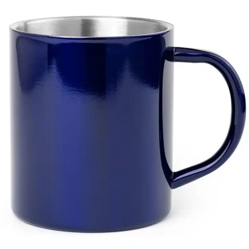 Luxe drinkbeker/koffiemok - metallic blauw - 280 ml - RVS - Bekers Express Levering