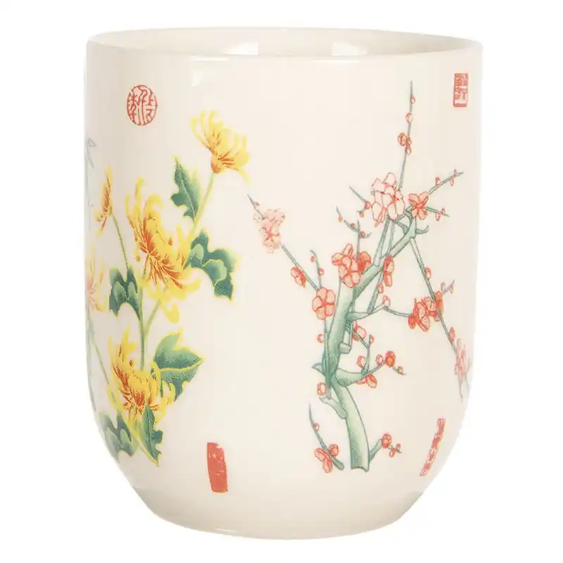 Clayre & Eef Mok 100 ml Beige Geel Porselein Bloemen Premium