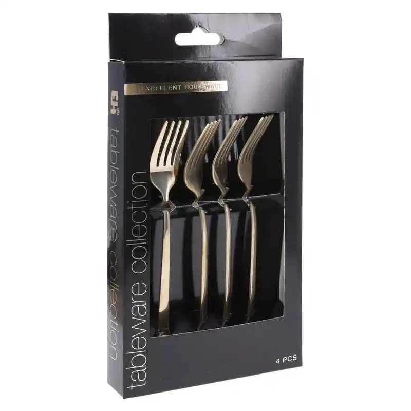 Koop Online Excellent Houseware Taart/gebak vorkjes - 4x stuks - goud - RVS - 15 cm - verjaardag/feest vorkjes - Vorken