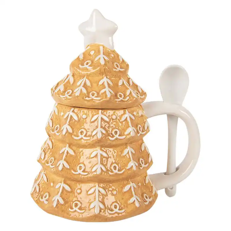 Betaalbaar Clayre & Eef Mok Kerstboom 350 ml Bruin Keramiek