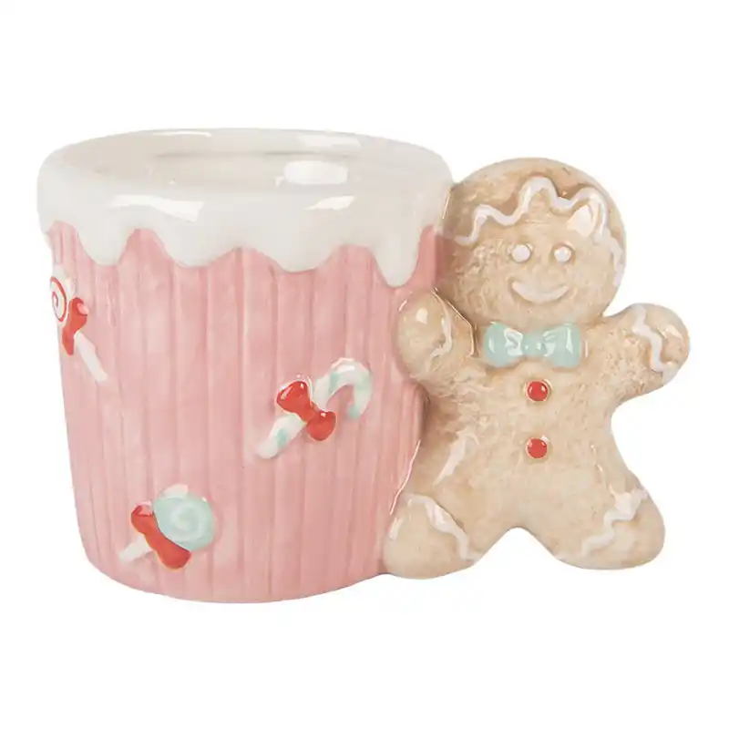 Dagaanbieding Clayre & Eef Mok 350 ml Roze Keramiek Gingerbread man