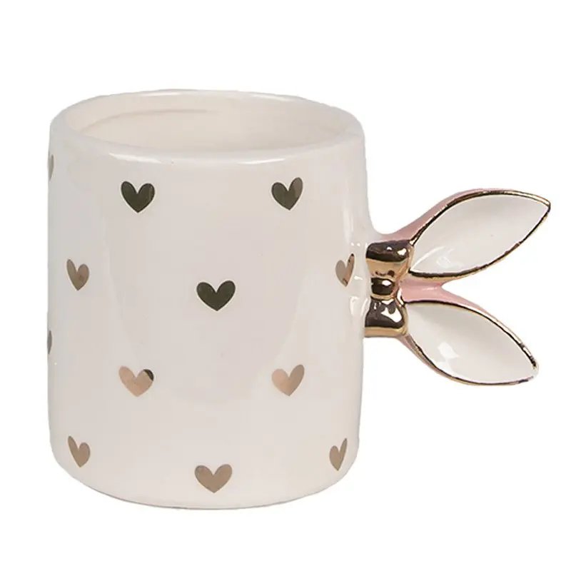 Clayre & Eef Mok 300 ml Wit Goudkleurig Keramiek Hartjes Trendy
