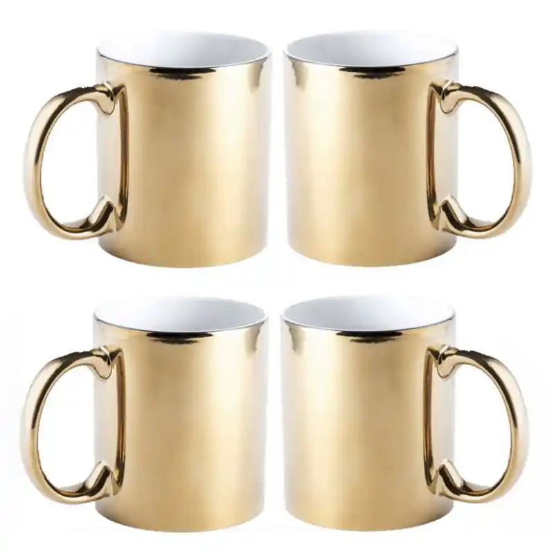 Voordeelprijs Koffiebeker/theemok - 4x - Metallic goud - keramisch - 350ml - Servies - Bekers