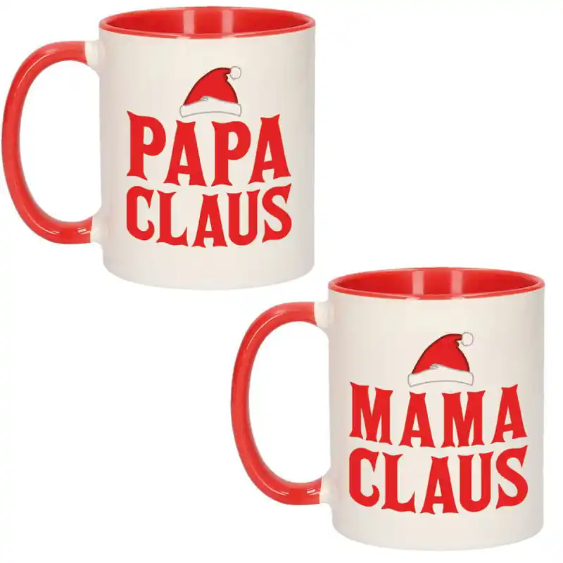 Papa en Mama Claus koffiemokken - vader/moeder - 300 ml - Kerstmokken - Bekers Seizoensaanbieding