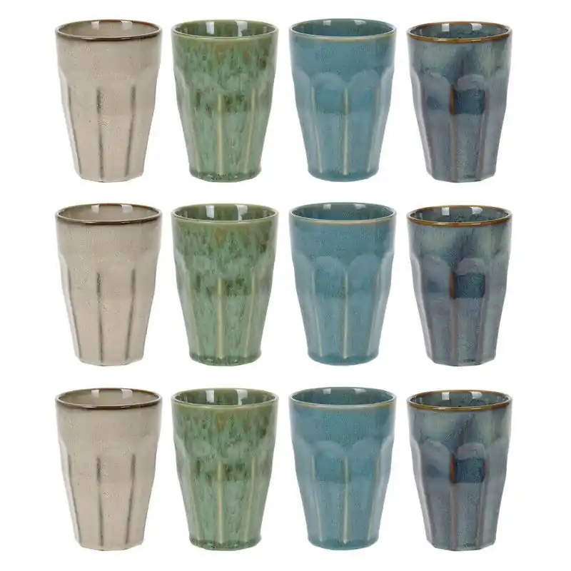 Bestel Nu Set van 12x stuks grote luxe gekleurde porseleinen melkbekers 330 ml - Bekers