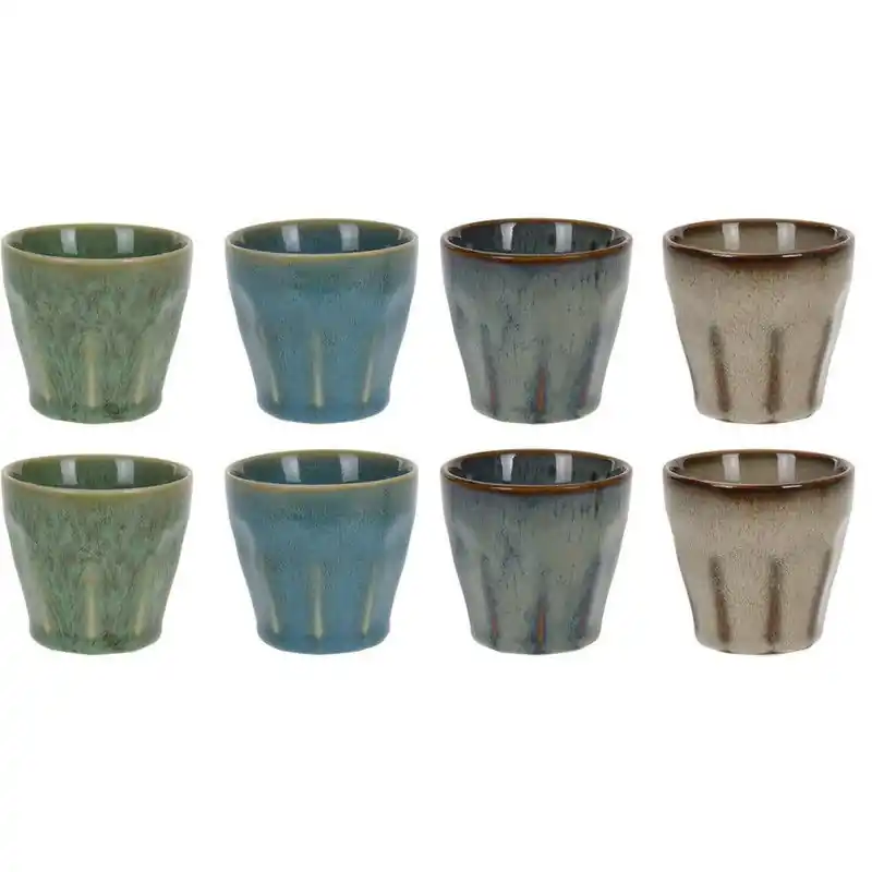Garantie Inbegrepen Set van 8x stuks kleine luxe gekleurde porseleinen bekers/koffiekopjes 90 ml - Bekers
