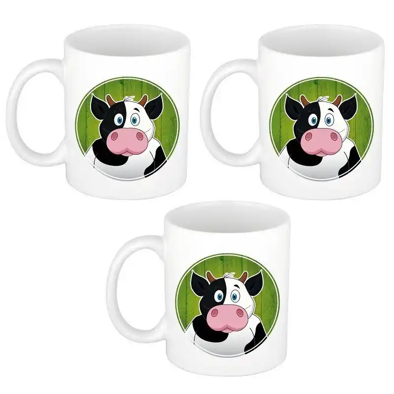 Voordeelset van 3x stuks koe dieren mokken / bekers van keramiek 300 ml - Bekers Rechtstreeks Van De Fabrikant
