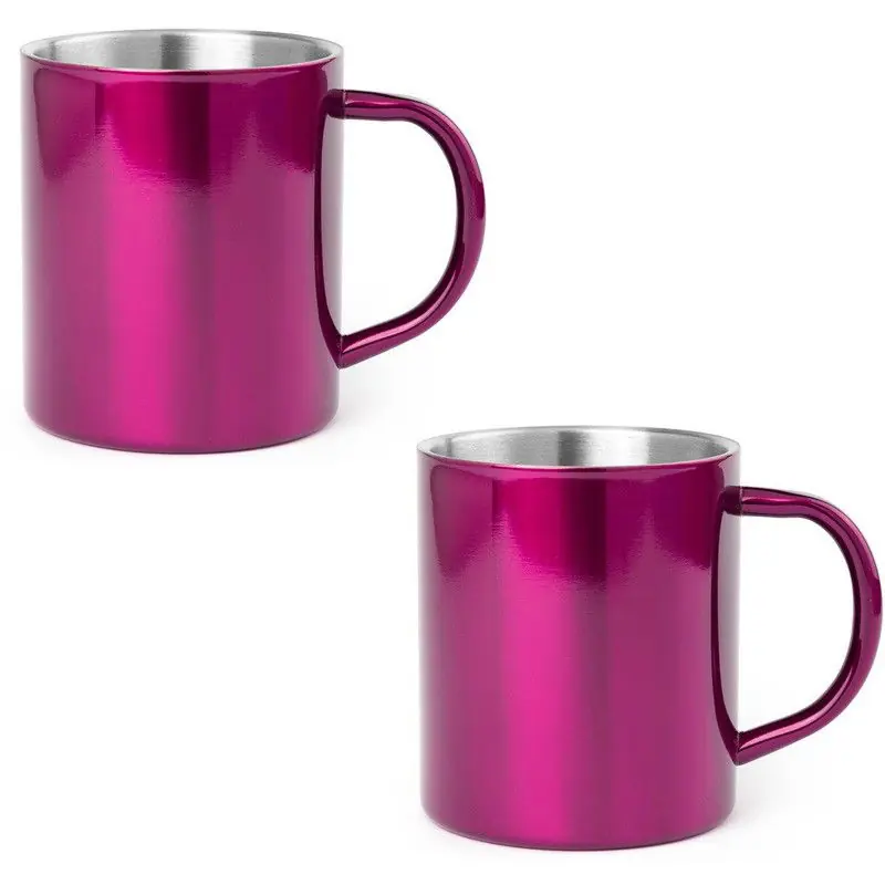 Laatste Versie Luxe drinkbeker/koffiemok - 2x - metallic roze - 280 ml - RVS - Bekers